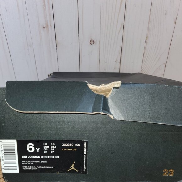 302359 109 Air Jordan 9 Retro BG White/Black-Militia Green 6Y - Picture 5 of 5